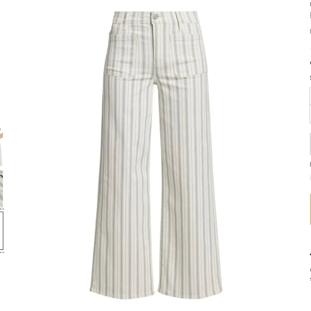 Frame Denim High-Rise Wide Leg Striped Jeans in Cream and Sage